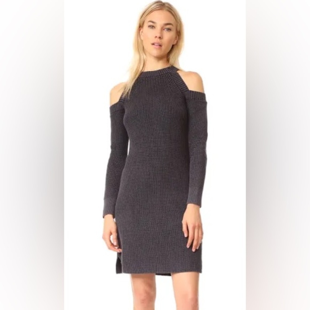 Rag & Bone Charcoal Gray Dana Chunky Knit Cold Shoulder Sweater Dress M